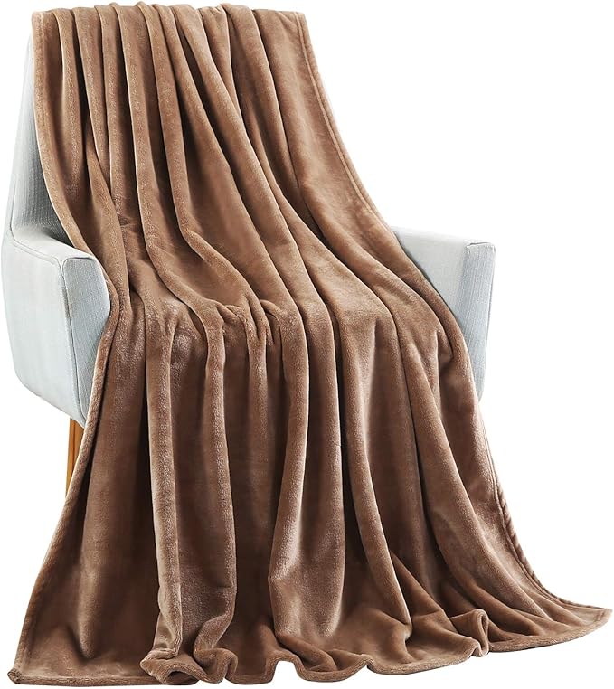 TASTHROW Large Flannel Fleece Throw Blanket, 50×70 Inch - Cozy Lightweight Thick Blanket - All Seasons Suitable for Women, Men and Kids (Two Pack, Lightcoffee)