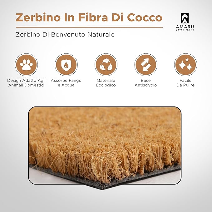 Monkey - 17"x29" - Coir Door Mat with Heavy Duty Backing - Welcome Mats for Entryway, Porch - Anti-Slip PVC & Coconut Fiber Surface - Natural Home Accessories, Minimalist Original Design