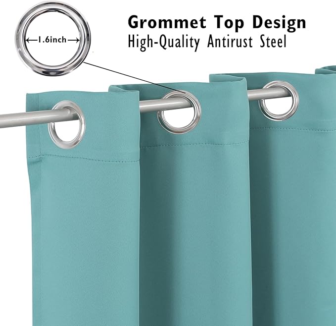 ChrisDowa Blackout Curtains 80 inches Long for Bedroom - 2 Panels Set Grommet Thermal Insulated Room Darkening Curtains for Living Room (Aqua, 52 x 80 Inch)