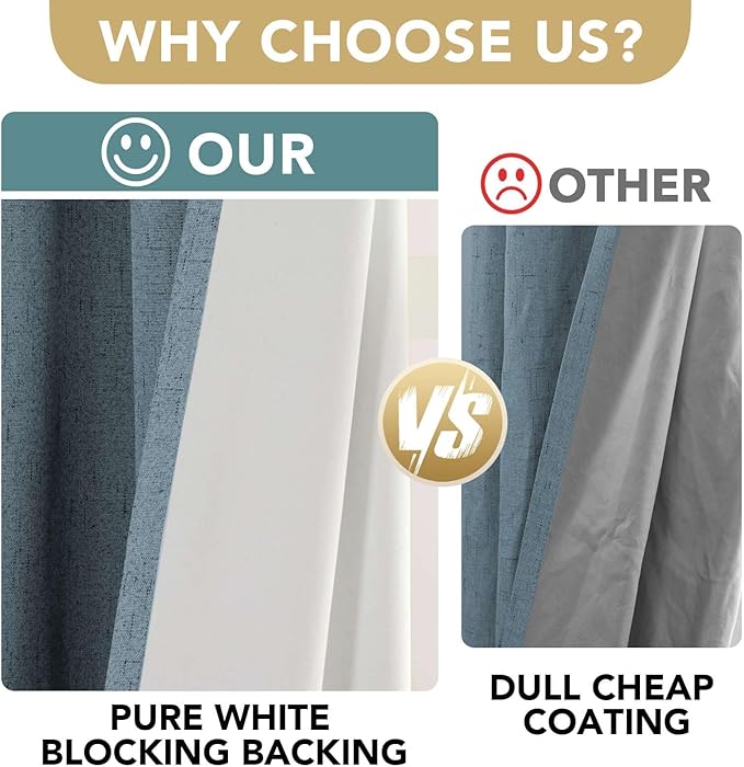 H.VERSAILTEX Primitive Linen Curtains 100% Blackout Curtain Drapes Burlap Curtains with White Thermal Insulated Liner, Grommet Top Drapes Living Room/Bedroom (2 Panels, 42 x 84 Inch, Stone Blue)
