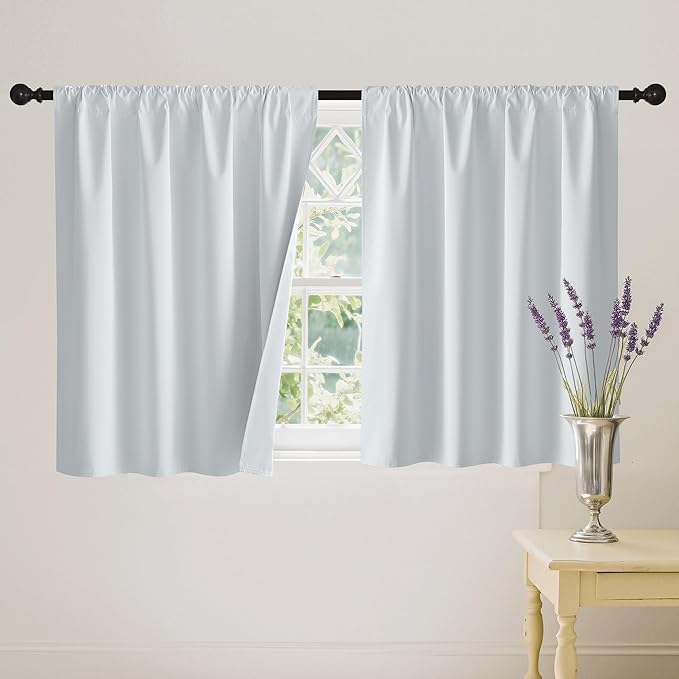 RYB HOME White 100% Blackout Curtains, Short Thermal Insulated Heat & UV Blocking Total Room Darkening Privacy Drapes for Small Window, Width 42 by Length 30, White, 2 Panels