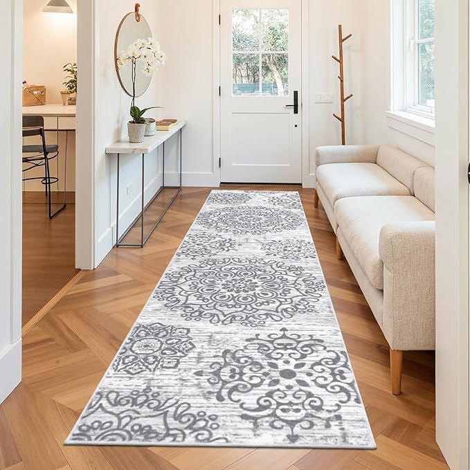 HEBE Hallway Runner Rug 3'x12' Washable Vintage Distressed Area Rugs Non Slip Laundry Rug Runner Boho Floor Carpet Runners for Hallways Entryway Laundry Room Kitchen Bathroom