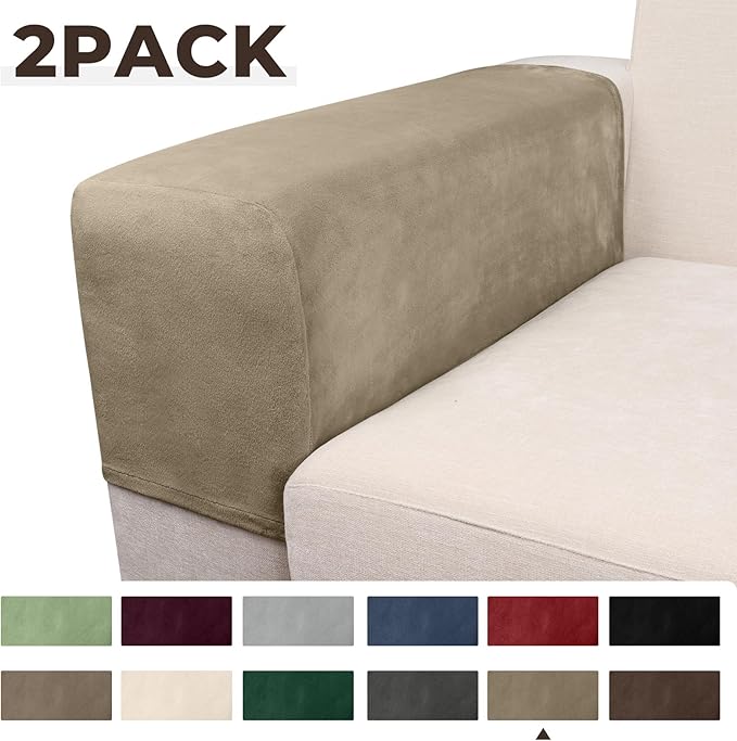 Couch Arm Covers 2 Pcs Sofa Armrest Covers Stretch Couch,Armrest Cover for Chairs Scratch-Resistant Sofa Arm Cover Armchair Slipcovers,Leather Brown