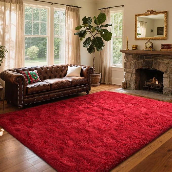 9x12 Ft Extra Large Shag Rugs for Living Room, Ultra Soft Fluffy Furry Area Rugs for Bedroom Indoor Floor, Aesthetic Carpet for Kids Home Decor (Red)