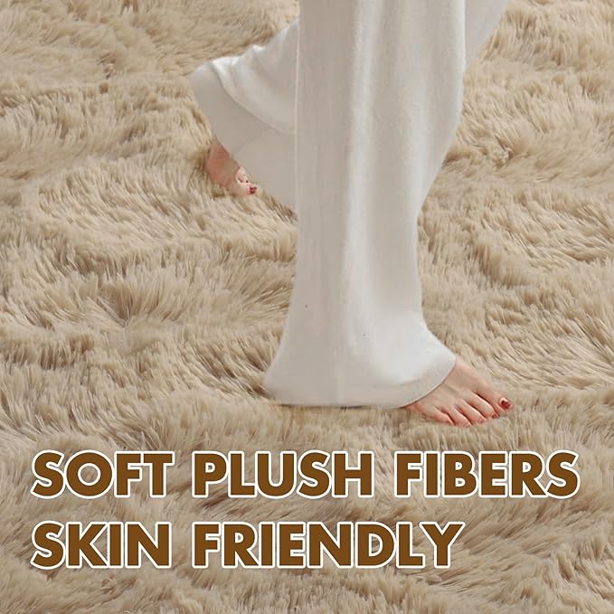 6x9 Ft Large Shag Beige Rugs for Living Room Bedroom, Ultra Soft Fluffy Furry Area Rugs for Playroom Indoor Floor, Aesthetic Carpet for Kids Home Decor