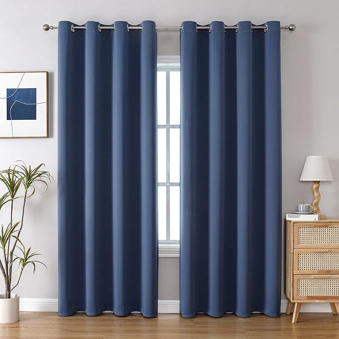 ChrisDowa Grommet Blackout Curtains for Bedroom and Living Room - 2 Panels Set Thermal Insulated Room Darkening Curtains (Stone Blue, 52W x 84L)