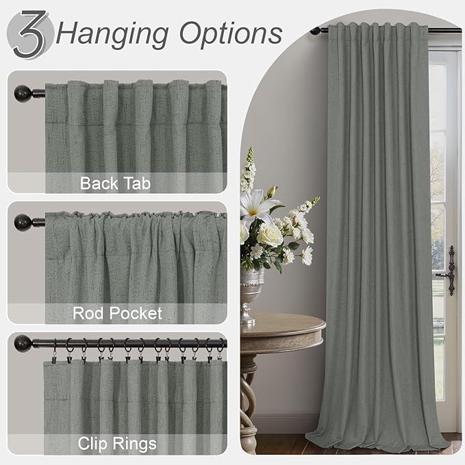 Charcoal Grey Curtains for Bedroom 2 Panel Set 63 Inch Length 100% Blackout Linen Look Thermal Insulated Light Blocking Darkening Bay Window Curtains for Boys Nursery Living Room Bathroom Dark Gray