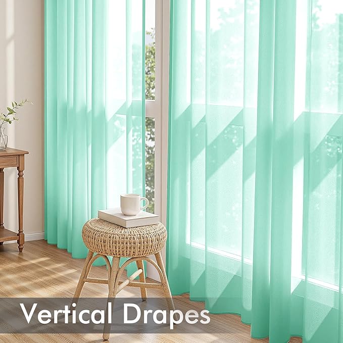 MIULEE Aqua Sheer Curtains 90 Inches Long, 4 Panels Set, Light Filtering Rod Pocket Voile Drapes for Living Room and Bedroom, Airy Soft Fabric Window Treatments, 42 x 90 Inches