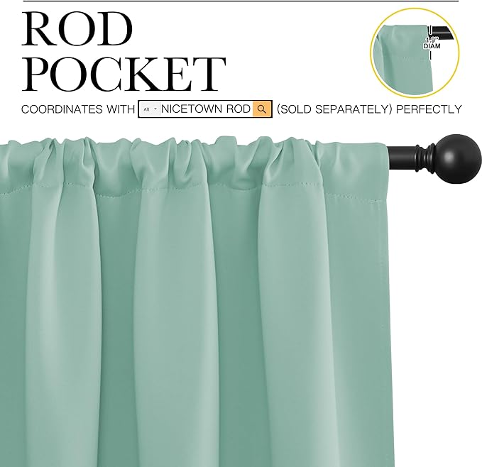NICETOWN 2 Panels Blackout Curtains, Rod Pocket Thermal Insulated Drapes 84 inches Long, Easy-Care Modern Home Decoration Sunshades for Guest Room, Living Room, Office, 62 x 84 Inch, Aqua