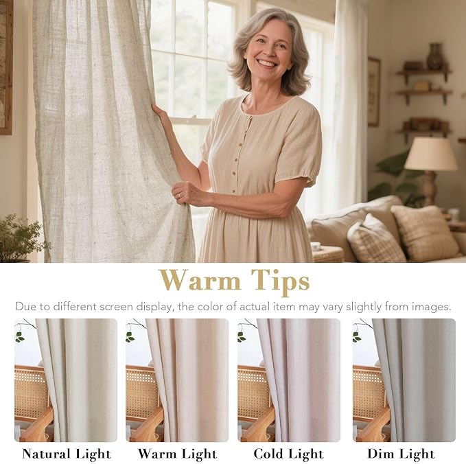 H.VERSAILTEX Luxurious Natural Linen Curtains - 2 Pieces - Total Size 104 Inch Wide (52 Inch Each Panel) - Light Filtering Solid Drapes for Window Grommet Top (Set of 2, 52 by 63Inch, Angora)