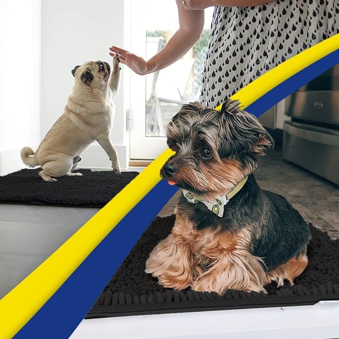 Muddy Mat® | Super Absorbent Door Mat Indoor, Microfiber Quick Dry Chenille Entryway Rug, Non-Slip Front Door Mat, Indoor Mats for Entryway, Machine Washable Pet Rug, Black 36"x72"