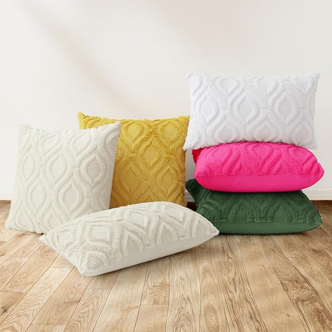 decorUhome Throw Pillow Covers 24x24 Inch Set of 2, Soft Plush Faux Wool Forest Elf Solid Couch Pillow Covers, Accent Euro Sham Farmhouse Neutral Square Pillow Cases for Sofa Bed Living Room