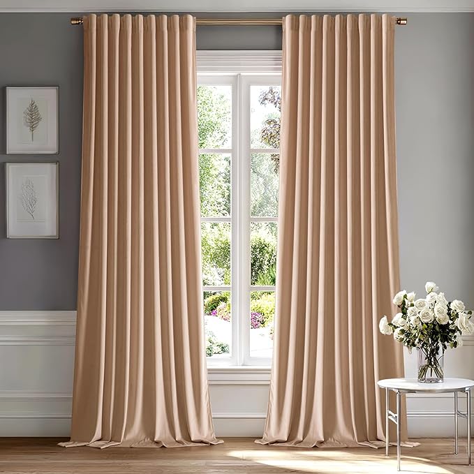 MIULEE Blush Beige Velvet Curtains 96 inches - Luxury Blackout Curtains for Bedroom Living Room Thermal Insulated Super Soft Window Drapes Rod Pocket & Back Tab, W52 x L96 inches, 2 Panels