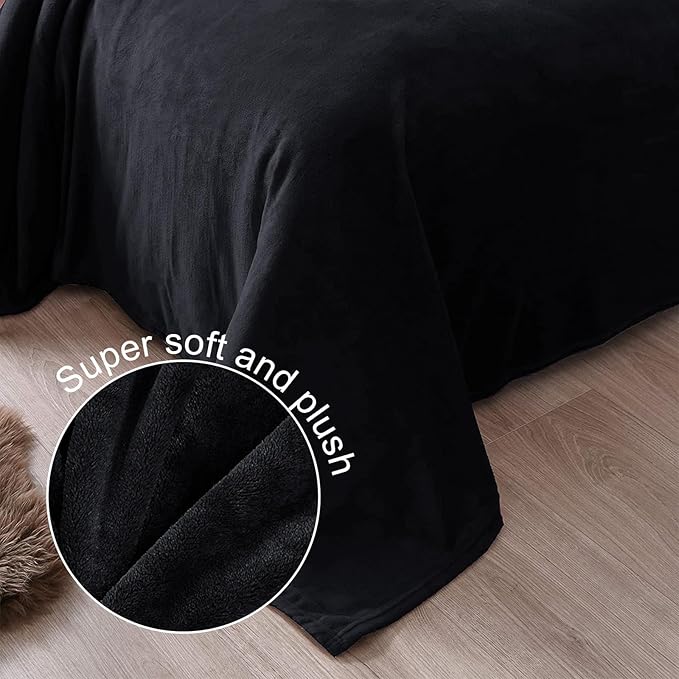 Exclusivo Mezcla Fleece Blanket Cal King Size for Bed, Super Soft and Warm, All Season, Cozy, Plush, Lightweight, 120x120 Inches, Black