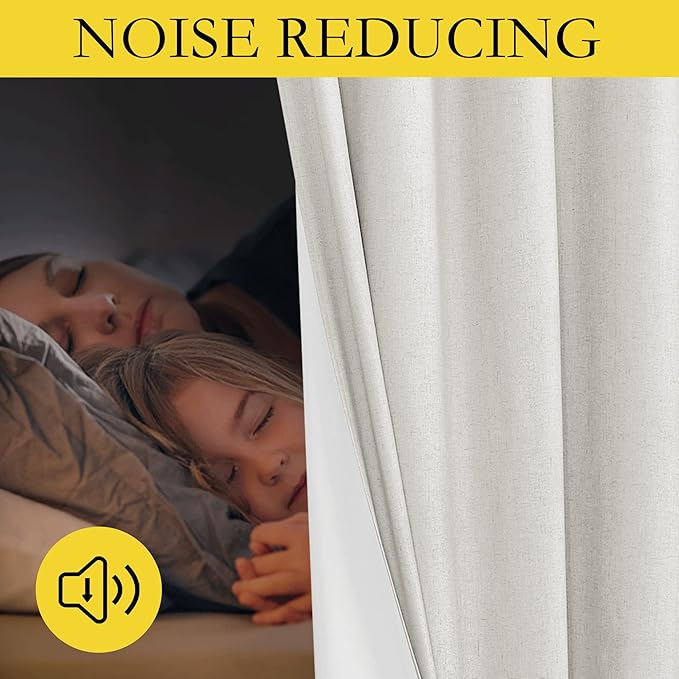 NICETOWN 100% Blackout Linen Texture Curtains 80 inches Long, Ivory, 2 Pcs, Thermal Insulated Full Blackout 2-Layer Lined Drapes, Energy Efficiency Window Draperies for Boy's Room