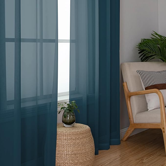 OWENIE Teal Sheer Curtains 84 inches Long 2 Panels Set, Light Filtering Rod Pocket Fimly Sheer Curtains with Soft Touch for Bedroom Living Room, Dusty Blue Farmhouse Curtains, Each 42Wx84L inch