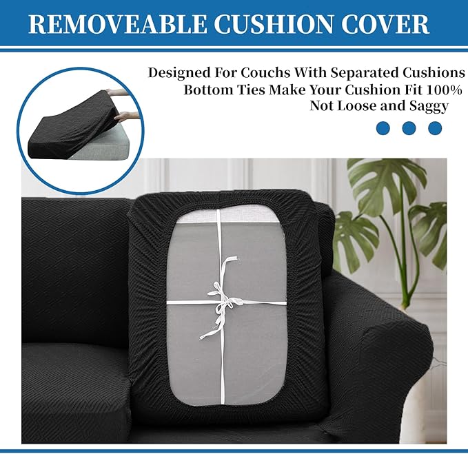 XINEAGE 2026 New 3 Pieces Couch Covers for 2 Extra Large Cushion Sofa Super Stretch Sofa Cover for 2 Large Seat Cushion Universal Loveseat Slip Cover for Living Room (Black), 71"-91"(2 Cushions)
