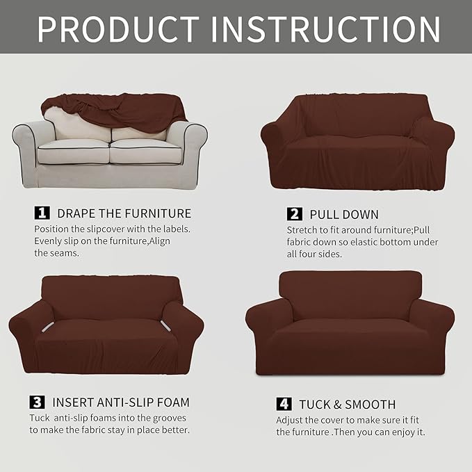 Easy-Going Stretch Chair Sofa Slipcover 1-Piece Couch Sofa Cover Furniture Protector Soft with Elastic Bottom for Kids, Pet. Spandex Jacquard Fabric Small Checks (Chair, Coffee)