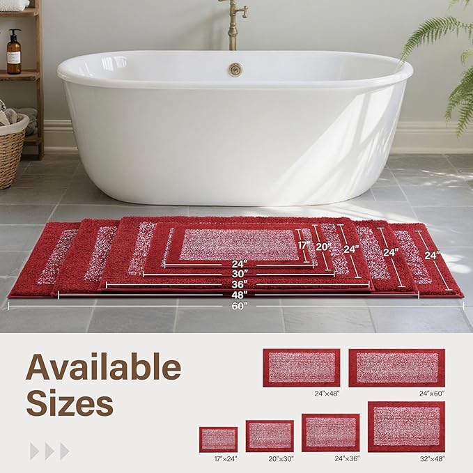 70x24 Long Bathroom Rugs Washable Non Slip, Red Bath Mat for Bathroom Floor Tub, Soft Absorbent Quick Dry Mats for Shower, Bathtub,Home Decor
