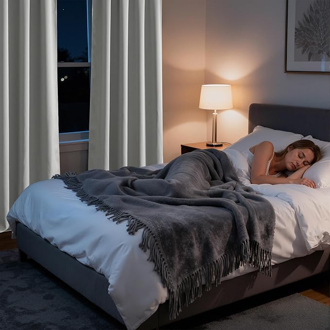 RYB HOME Bedroom Blackout Curtains 63 inches Long, 100% Blackout Thermal Insulated Noise Reducing Curtains for Living Room Nursury, 62 inches Wide by 63 inches Long, Silver Grey