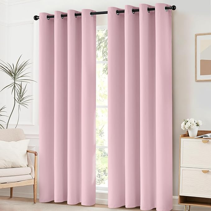 Yakamok Blackout Curtains Room Darkening Thermal Insulated with Grommet Window Curtain for Bedroom, 52 x 72 inch,Pink, 2 Panels