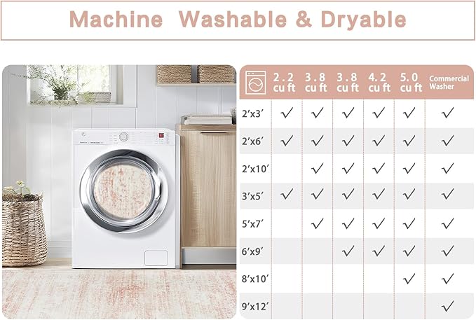 Washable Rugs 6x9 Area Rugs for Living Room,Bedroom,Dining Room- Ultra Soft Faux Wool Nursery Rug for Baby Girl,Neutral Light Pink Low Pile Vintage Carpets for Dorm Kids Playroom,Non Slip