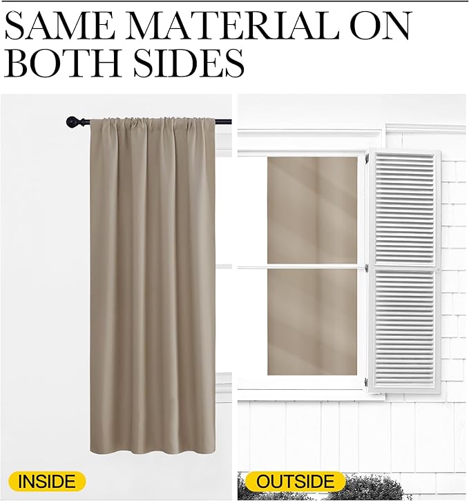 NICETOWN Window Curtains Blackout Drapes, Taupe, 1 Pair, 52 by 84-Inch, Thermal Insulated Solid Rod Pocket Blackout Curtains/Draperies for Living Room