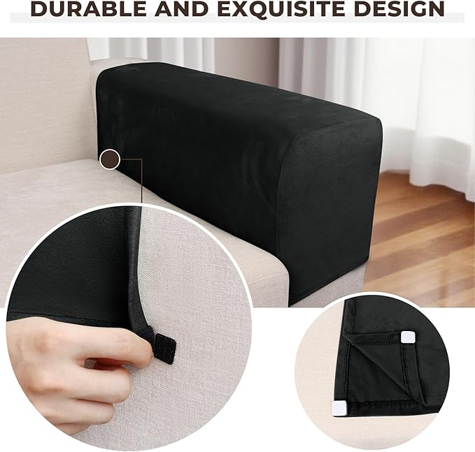 Couch Arm Covers 2 Pcs Sofa Armrest Covers Stretch Couch,Armrest Cover for Chairs Scratch-Resistant Sofa Arm Cover Armchair Slipcovers,Black
