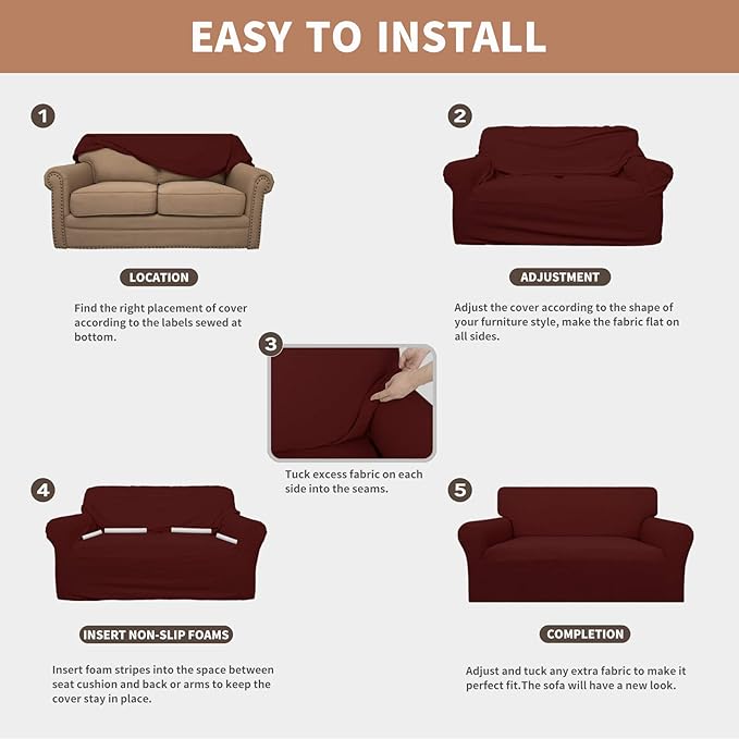 Easy-Going 100% Waterproof Couch Cover, Dual Waterproof Sofa Cover, Stretch Jacquard Sofa Slipcover, Leakproof Furniture Protector for Kids, Pets, Dog and Cat (Oversized Sofa, Wine)