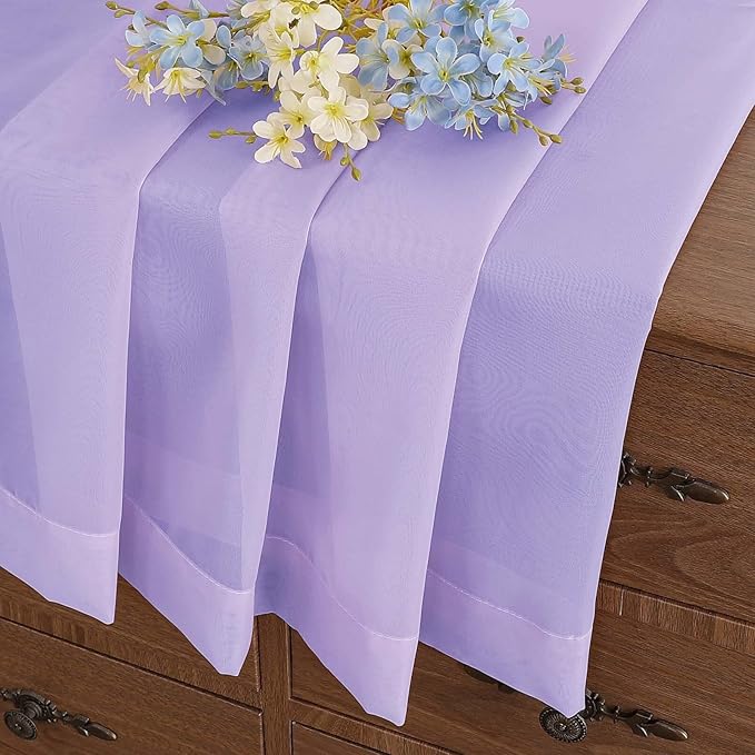 Small Sheer Curtains Tier 24 Inches Length 2 Pieces, Light Filtering Cafe Curtains for Living Room Bathroom, Modern Window Treatments Dual Rod Pocket Panels, Lavender, 2X42Wx24L Inches