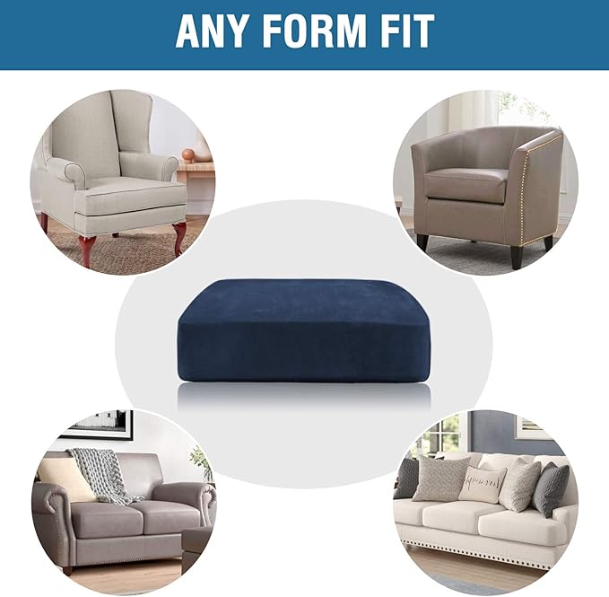 H.VERSAILTEX Velvet Stretch Couch Cushion Cover Plush Cushion Slipcover for Chair Loveseat Sofa Cushion Furniture Protector Seat Cushion Sofa Cover (3 Piece Sofa Cushion Covers, Navy)