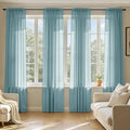 MIULEE Dusty Blue Sheer Curtains 90 Inches Long, 4 Panels Set, Light Filtering Rod Pocket Voile Drapes for Living Room and Bedroom, Airy Soft Fabric Window Treatments, 42 x 90 Inches