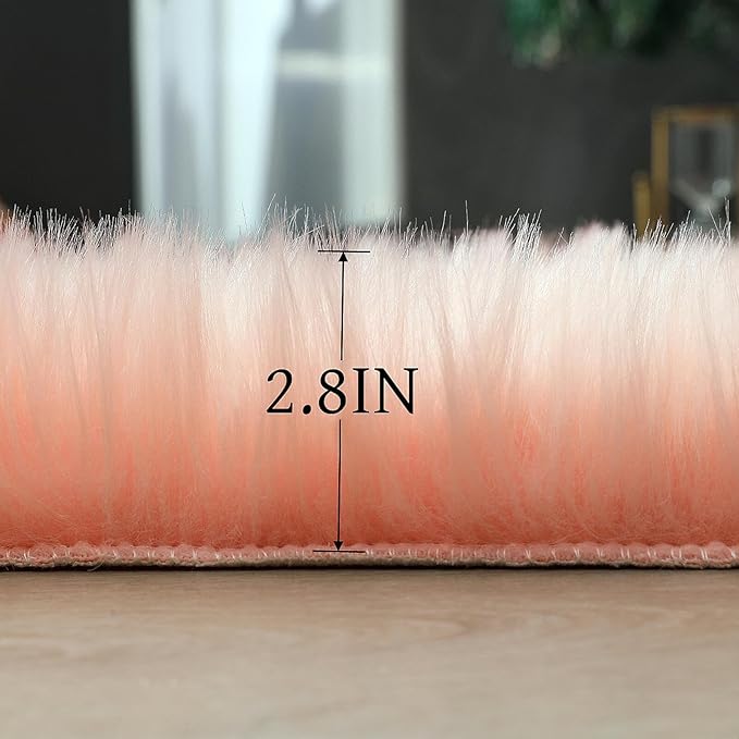 linmopm Faux Fur Rug Sheepskin Shag Fluffy Fuzzy 5x7 ft Pink Rugs for Bedroom Bedside Bed Floor Living Room Plush Rectangle High-Density Cushion Carpet Super Sofa Cover