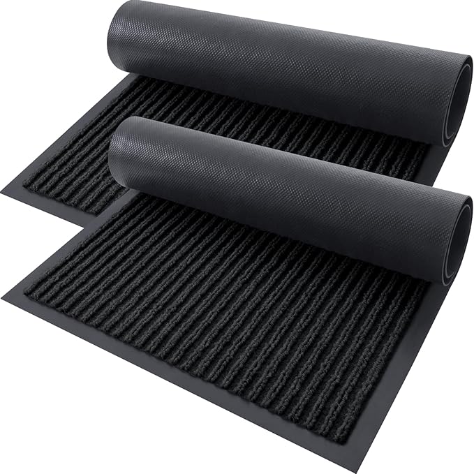 OLANLY Front Door Mat Indoor Outdoor Entrance, 2-Pack 29.5 x 17 Inch, Waterproof Heavy Duty Doormat, Fade Resistant, Low Profile, Easy Clean Patio Porch Welcome Floor Mats for Entry, Black