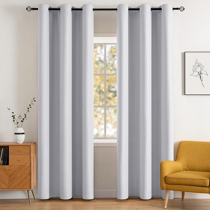 MIULEE 90" Long Room Darkening Curtains, Chirstmas Thermal Insulated Drapes Solid Window Treatment Set Grommet Top Light Blocking Blackout Curtain for Living Room 2 Panels Greyish White