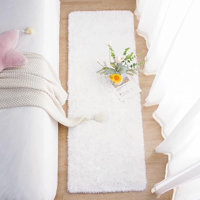 Chicrug Soft Runner Rugs for Bedroom Living Room Plush Fluffy Rug 2x8 Feet, Shag Furry Runner Carpet Non Shedding for Nursery Children Kids Girls Room Home Decorative, Cream