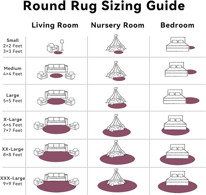 OLANLY Burgundy Round Rugs for Bedroom - Machine Washable, 8 ft Circle Area Rugs for Living Room, Soft and Fluffy Shaggy Carpet for Teen Girls and Boys, Nursery Rooms, Dorms, Home Decor Aesthetic