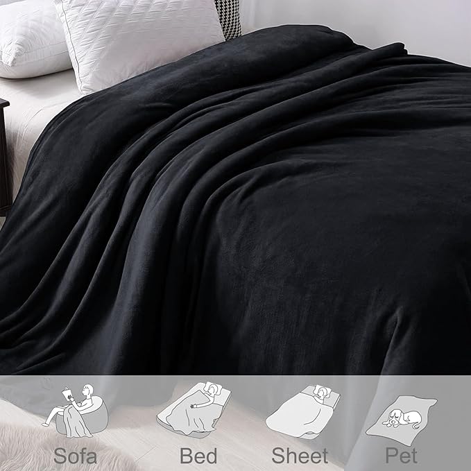 Exclusivo Mezcla Fleece Blanket Cal King Size for Bed, Super Soft and Warm, All Season, Cozy, Plush, Lightweight, 120x120 Inches, Black
