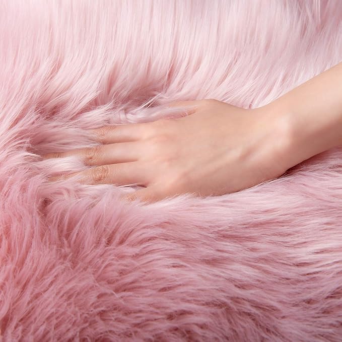 Ashler faux fur rug, Fluffy Shaggy Area Rug Ultra Soft 2.2 x 6 Feet Rectangle Fur Rug, Pink Fuzzy Rug Machine Washable Shag Rug, Nursery Decor Throw Rugs for Bedroom, kids room, Living Room