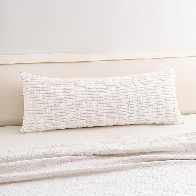 Corduroy Decorative Throw Pillow Covers 14x36 InchSoft Striped Pillow Covers Modern Farmhouse Home Decor for Sofa Living Room Couch Bed（White）