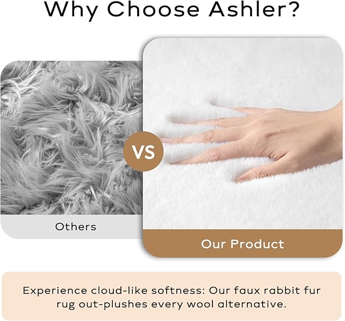 Ashler Faux Fur Rug, Ultra Soft Faux Rabbit Fur, White Area Rugs, 5 x 7 Feet Rectangle, Machine Washable Nursery Decor Throw Rugs for Bedroom, Kids Room, Living Room