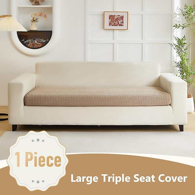 Couch Cushion Covers for Sofa Couch Covers Wear-Resistant Universal Sofa Cover Washable Stretch for Sectional Slipcovers (Texture-Light Coffee,Large Triple Seat Cover)