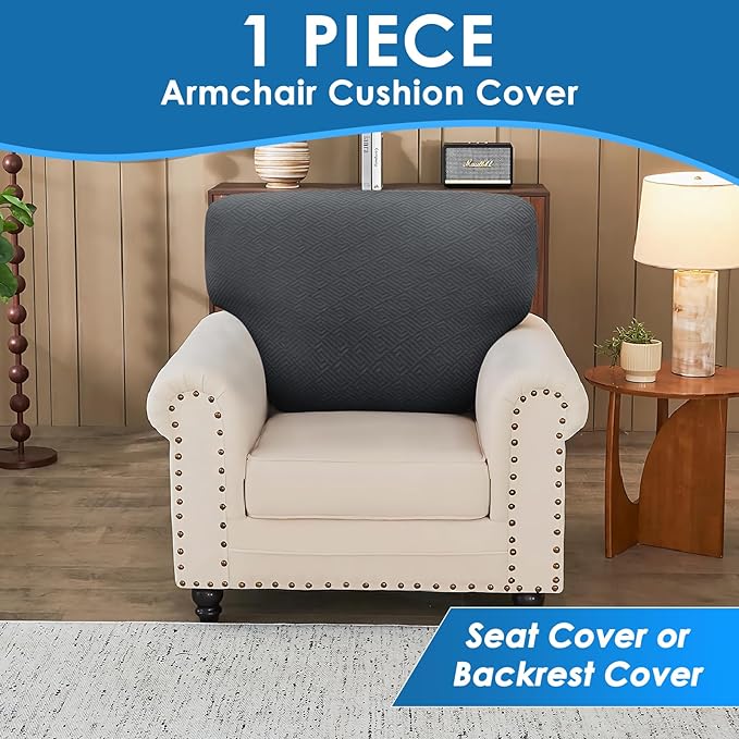 XINEAGE Couch Cushion Covers Seat Cushion Cover Thick Stretch Sofa Slipcovers 1 Piece Individual Couch Covers with Elastic Bottom(Single Seat Cushion/Backrest,Dark Grey)