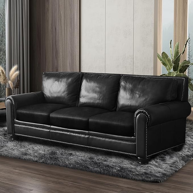 Leather Look Couch Cushion Covers Sofa Seat Slipcovers Sets Couches Furniture Protector for Sectional Armchair Loveseat Pets Kids Stretch Spandex Fabric (3 Cushion Sofa, Black)