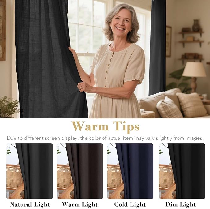 H.VERSAILTEX Living Room Linen Curtains Home Decorative Nickel Grommet Curtains Privacy Added Energy Saving Light Filtering Window Treatments Panels for Bedroom, Heather Black, 2 Panels, 52 x 63 Inch