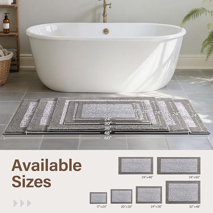 70x24 Long Bathroom Rugs Washable Non Slip, Light Grey Bath Mat for Bathroom Floor Tub, Soft Absorbent Quick Dry Mats for Shower, Bathtub,Home Decor