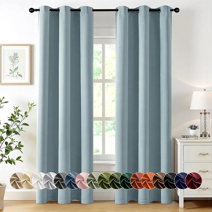 MIULEE Slate Blue Blackout Curtains for Bedroom Living Room 84 Inches Long 2 Panels, Thermal Insulated Room Darkening Drapes Solid Grommet Noise Reduction Light Blocking Window Treatments 40x84 Inch
