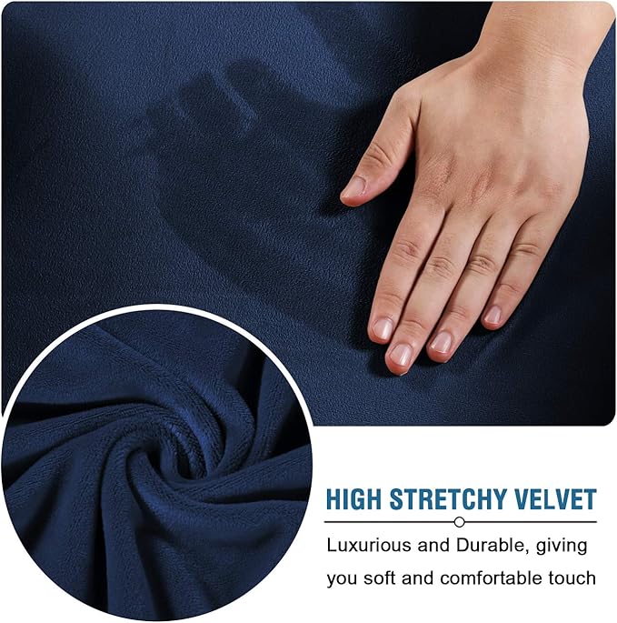 H.VERSAILTEX Wingback Chair Covers Velvet Plush Wing Chair Slipcover 1 Piece High Stretch Wing Back Chair Slipcovers Sofa Cover Furniture Cover with Elastic Bottom, Navy