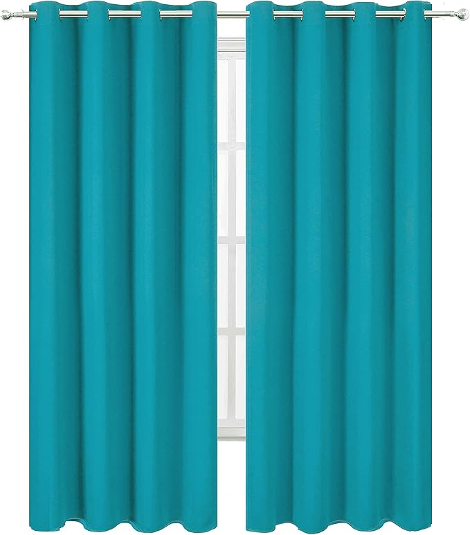 LEMOMO Blackout Curtains 66 x 84 inch/Teal Curtains Set of 2 Panels/Thermal Insulated Room Darkening Bedroom Curtains