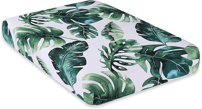 hyha Printed Couch Cushion Covers, Floral Sofa Covers Washable for 2 Cushion Couch, Stretch Pattern Outdoor Cushion Covers for Patio Furniture with Elastic Bottom(Medium, Monstera Deliciosa)